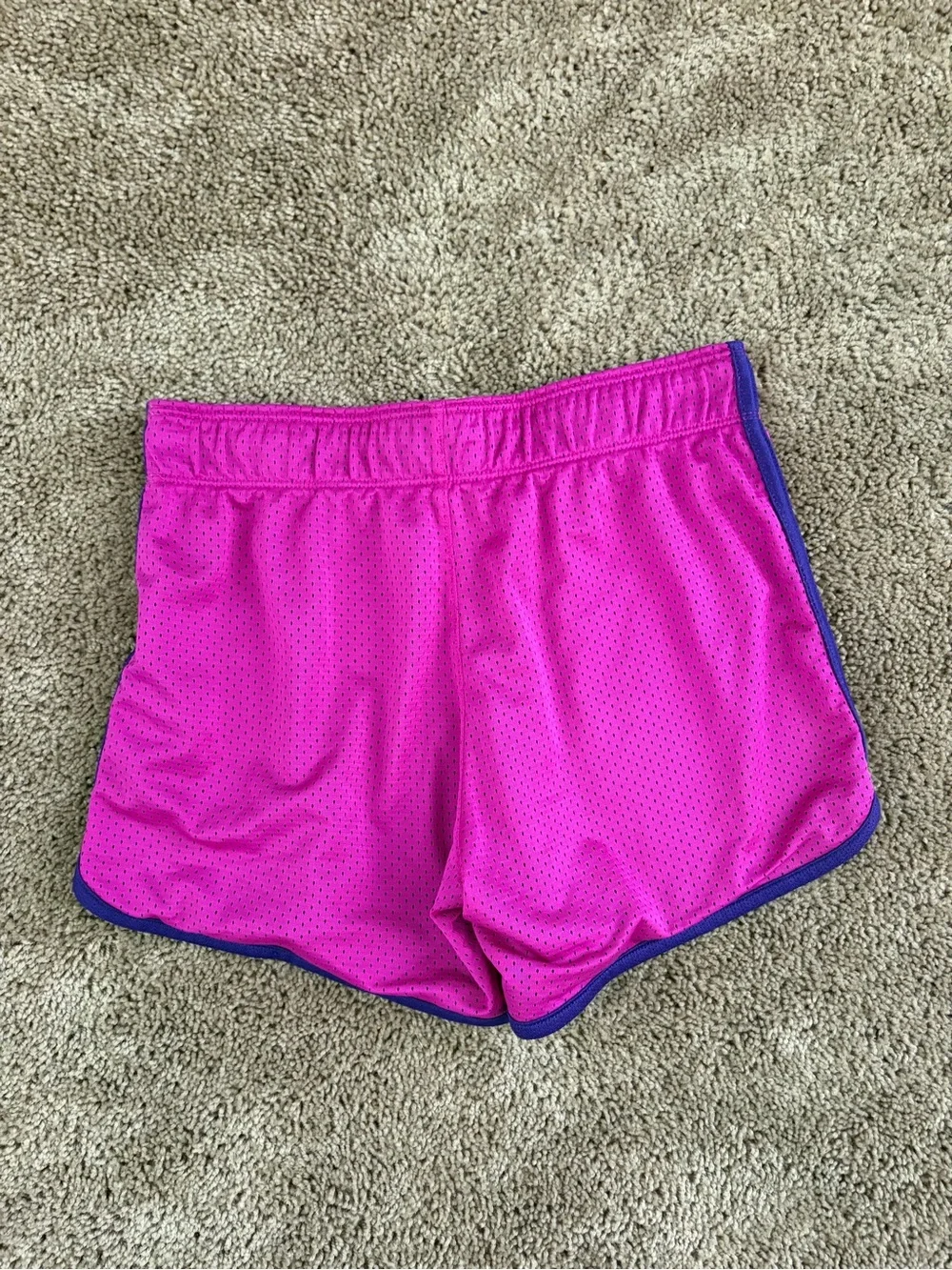 Nike Girls Hot Pink Mesh Athletic Shorts with Purple Trim